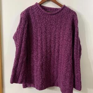 VTG Yarnworks Women Sz M Chunky Knit Wool Blend Sweater Purple Oversized Grunge‌